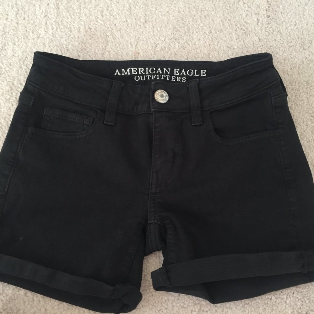 Black American Eagle Super Stretch Jean Shorts